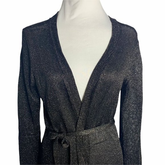 BCBGMaxAzria Sweaters - Vintage 90s BCBG Metallic Knit Cardigan Duster L